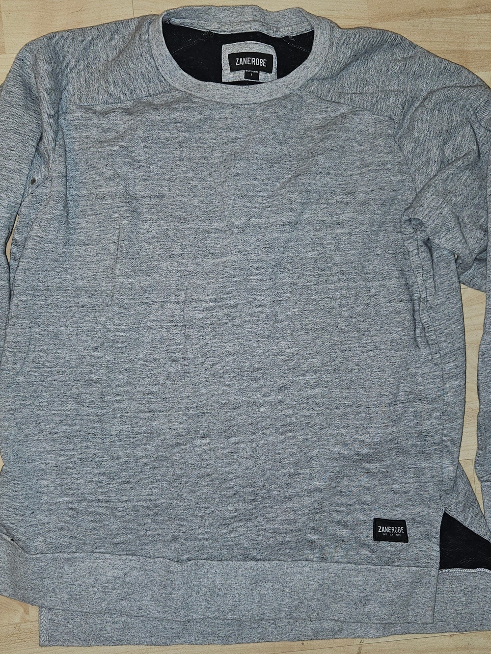 Zanerobe Gray Crew Pullover with Black Hem Detail